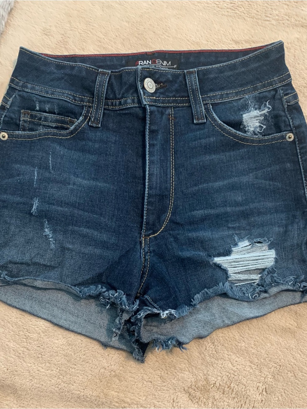 Fran Denim Dark Blue Distressed Jean Cutoff Shorts